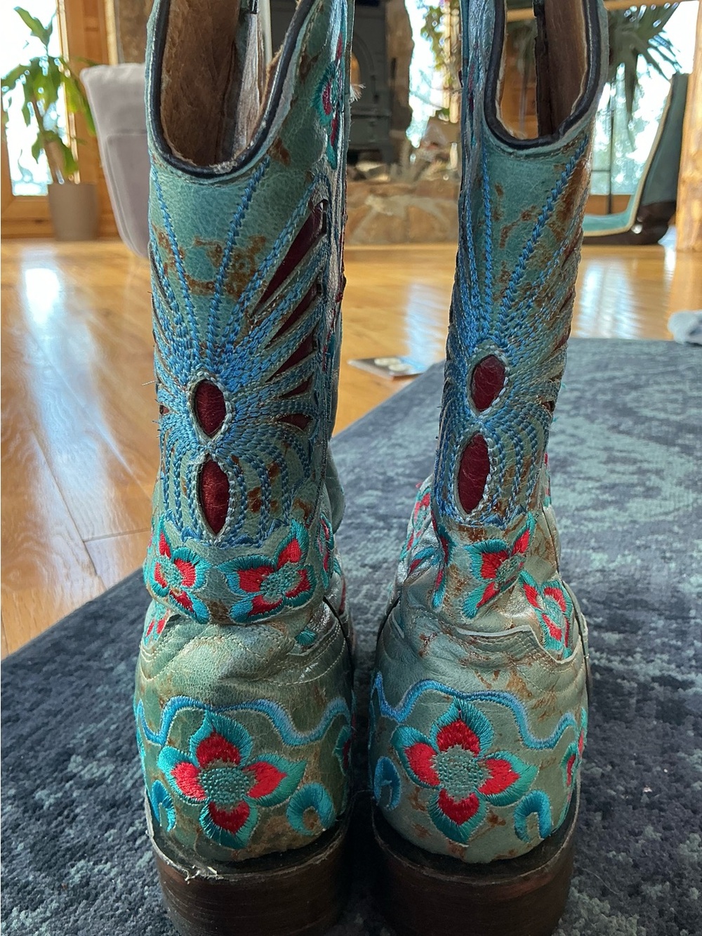 Vintage Mexican Leather Embroidered Western Cowboy Boots 7.5B | Colorful Floral - Picture 15 of 16